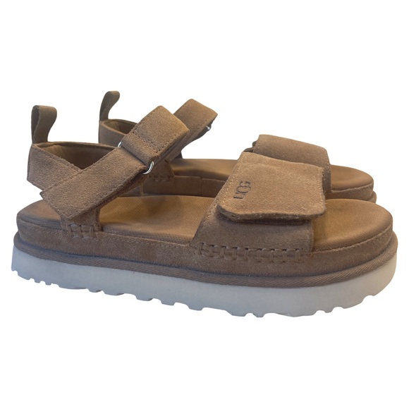 UGG Goldenstar Platform Suede Sandals in Driftwood/Sand
Size: US 9.5 - Picture 2 of 11